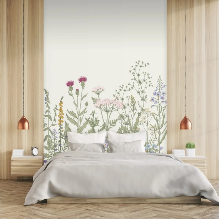 Habitación con papel pintado de estampado floral